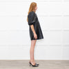 Ganni Black Leather V Neck Mini Dress