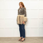 The Extreme Collection Beige Brown Animal Print Faux Fur Trim Cardigan