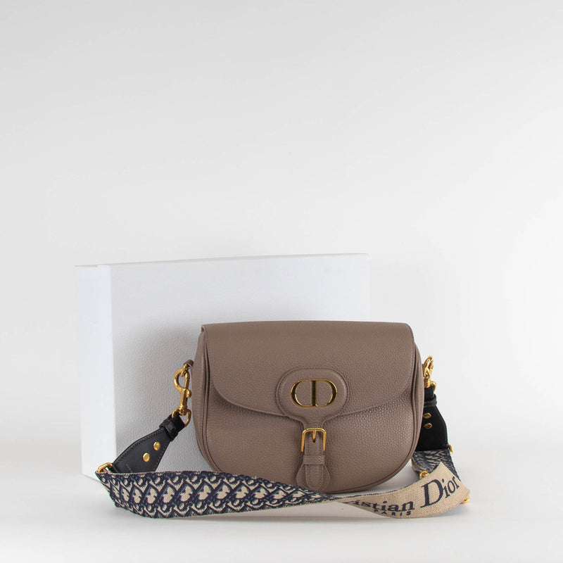 Cristian Dior Taupe Grained Calfskin Large Bobby Cross Body Bag