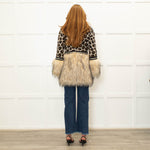 The Extreme Collection Beige Brown Animal Print Faux Fur Trim Cardigan