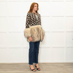 The Extreme Collection Beige Brown Animal Print Faux Fur Trim Cardigan