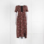 Burberry Brit Brown Rust Floral Short Sleeve Midi Dress