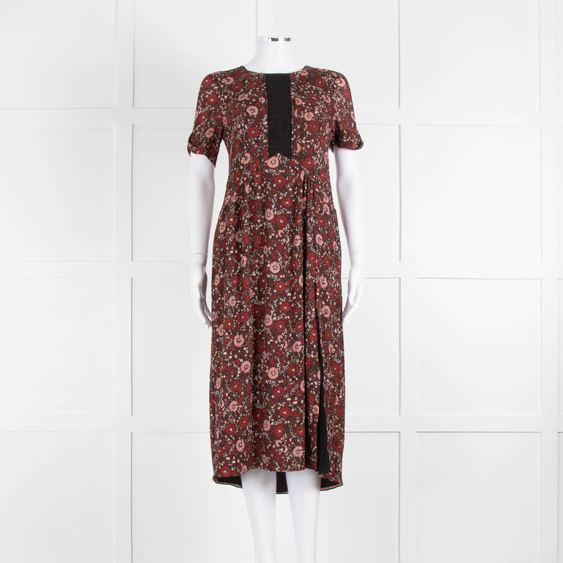 Burberry Brit Brown Rust Floral Short Sleeve Midi Dress