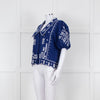 Farm Rio Blue White Embroidered Big Collar Blouse