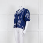 Farm Rio Blue White Embroidered Big Collar Blouse