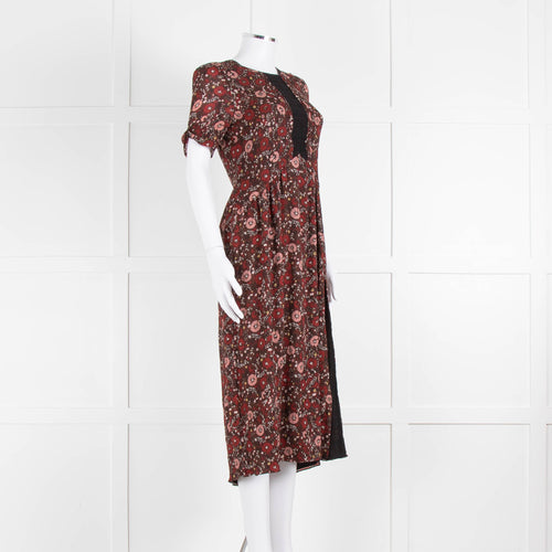 Burberry Brit Brown Rust Floral Short Sleeve Midi Dress