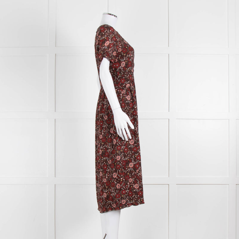 Burberry Brit Brown Rust Floral Short Sleeve Midi Dress