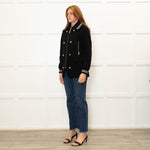 Me + Em Black Cream Trim Zip Up Long Jacket