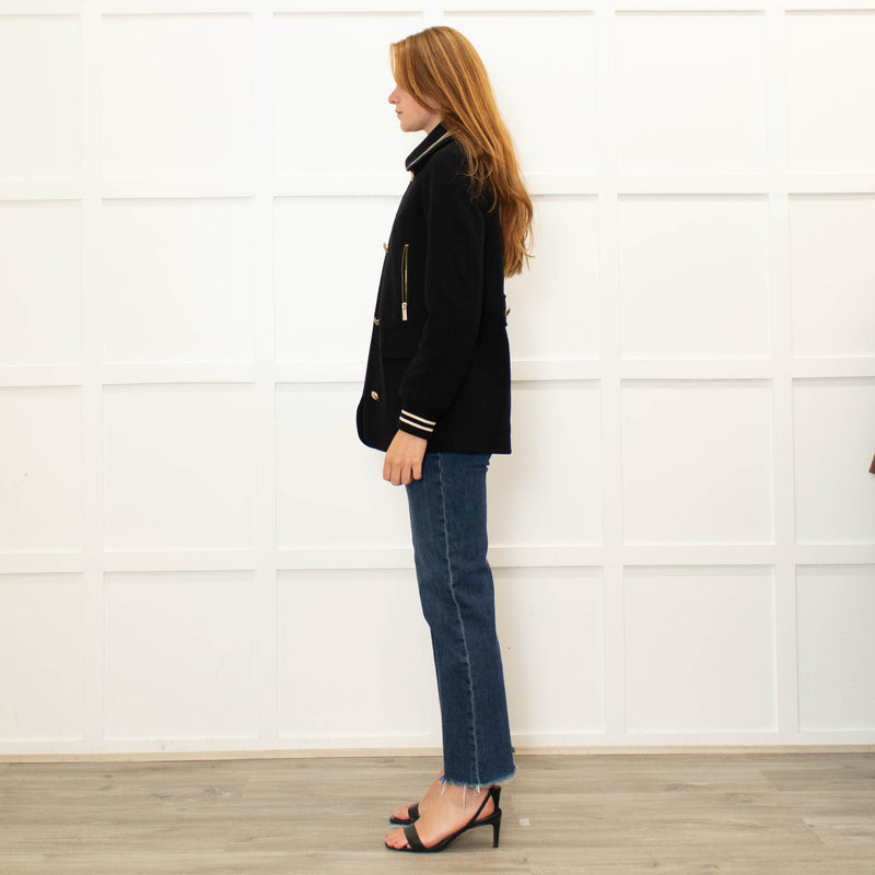 Me + Em Black Cream Trim Zip Up Long Jacket