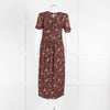 Burberry Brit Brown Rust Floral Short Sleeve Midi Dress