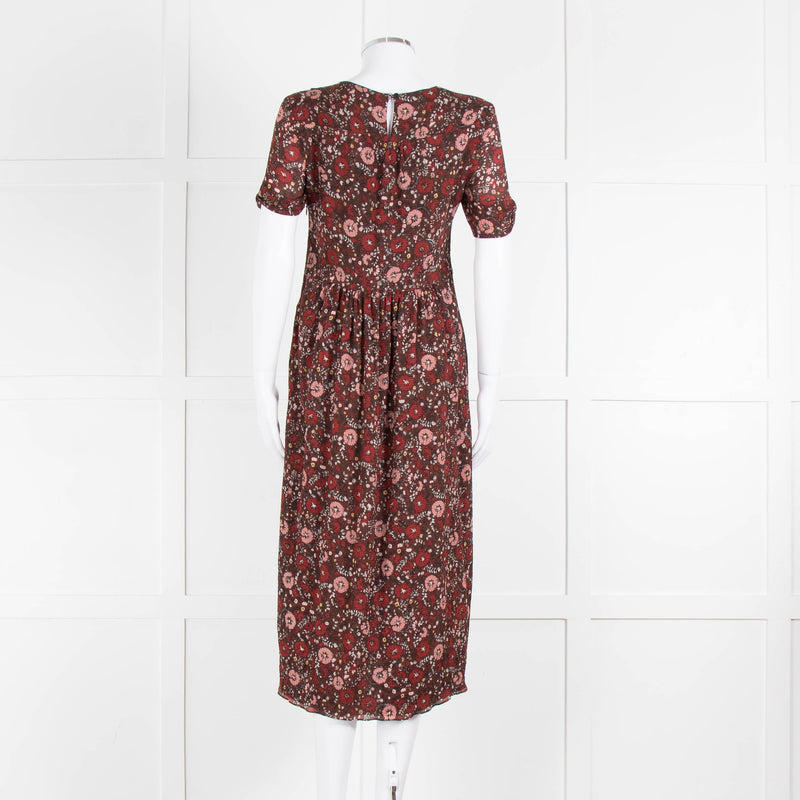 Burberry Brit Brown Rust Floral Short Sleeve Midi Dress