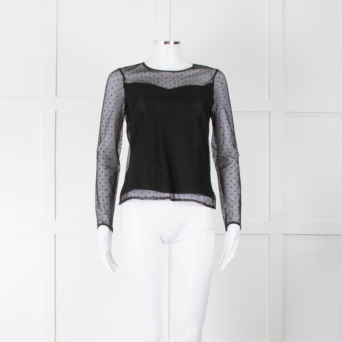 Rag & Bone Black Dot Net Sheer Top With Slip