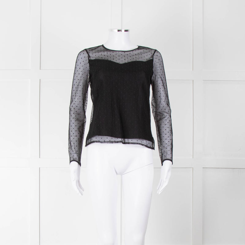 Rag & Bone Black Dot Net Sheer Top With Slip