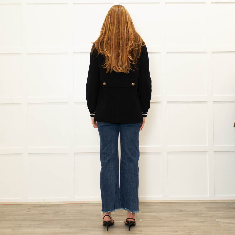 Me + Em Black Cream Trim Zip Up Long Jacket