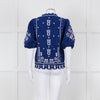 Farm Rio Blue White Embroidered Big Collar Blouse