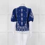 Farm Rio Blue White Embroidered Big Collar Blouse