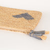 Aerin Large Blue Heart Raffia Zip Pouch