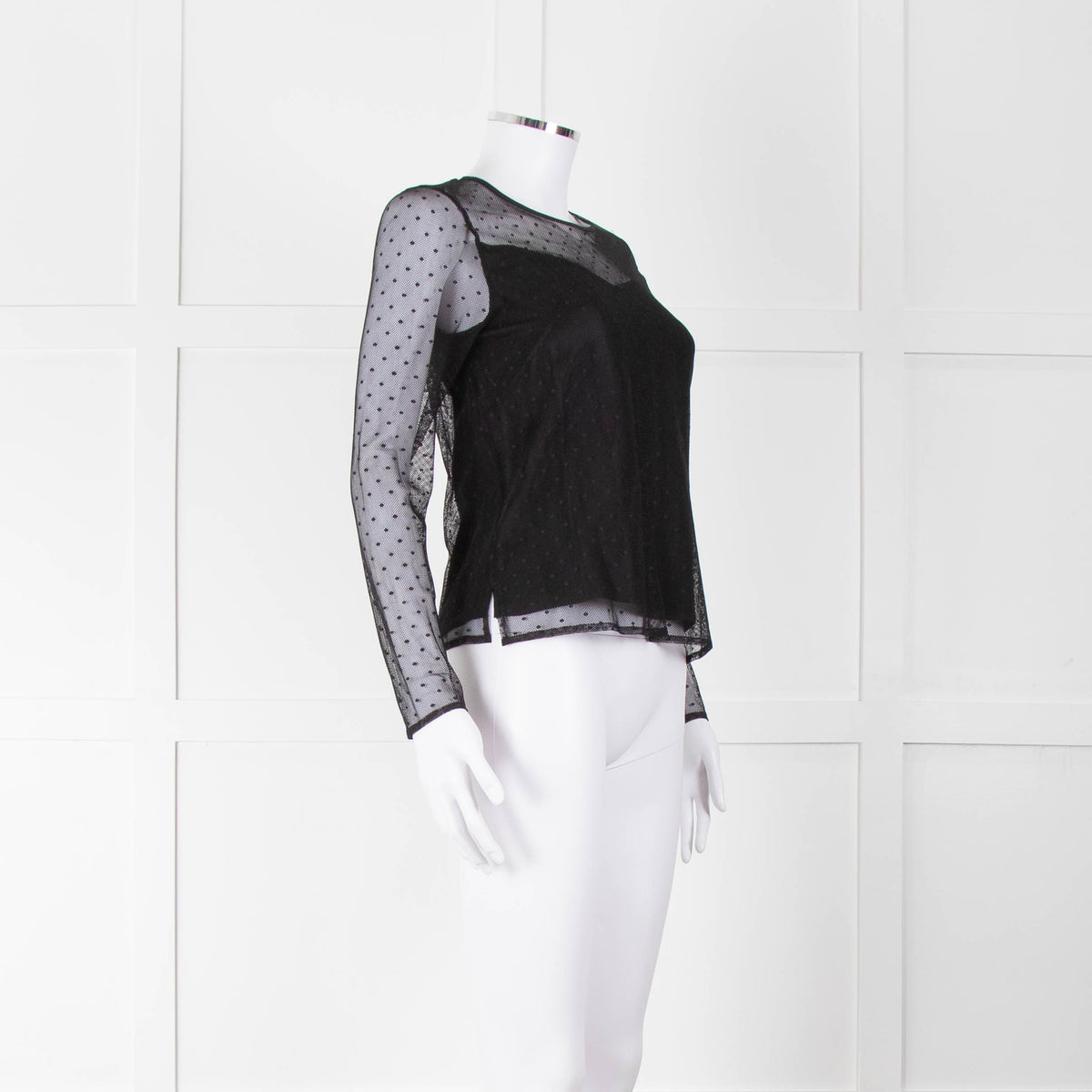 Rag & Bone Black Dot Net Sheer Top With Slip