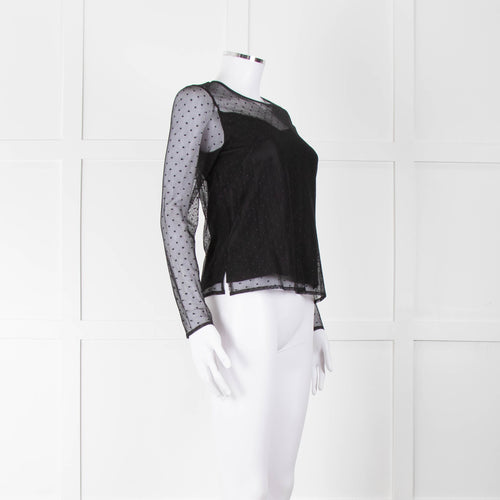 Rag & Bone Black Dot Net Sheer Top With Slip