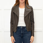 Trilogy Khaki Leather Zip Up Jacket