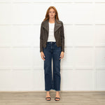 Trilogy Khaki Leather Zip Up Jacket