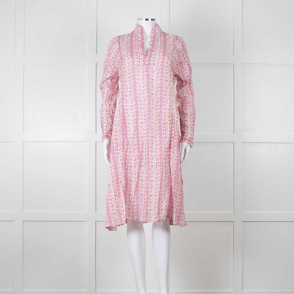 Thierry Colson White Purple Floral Cotton Kaftan Dress