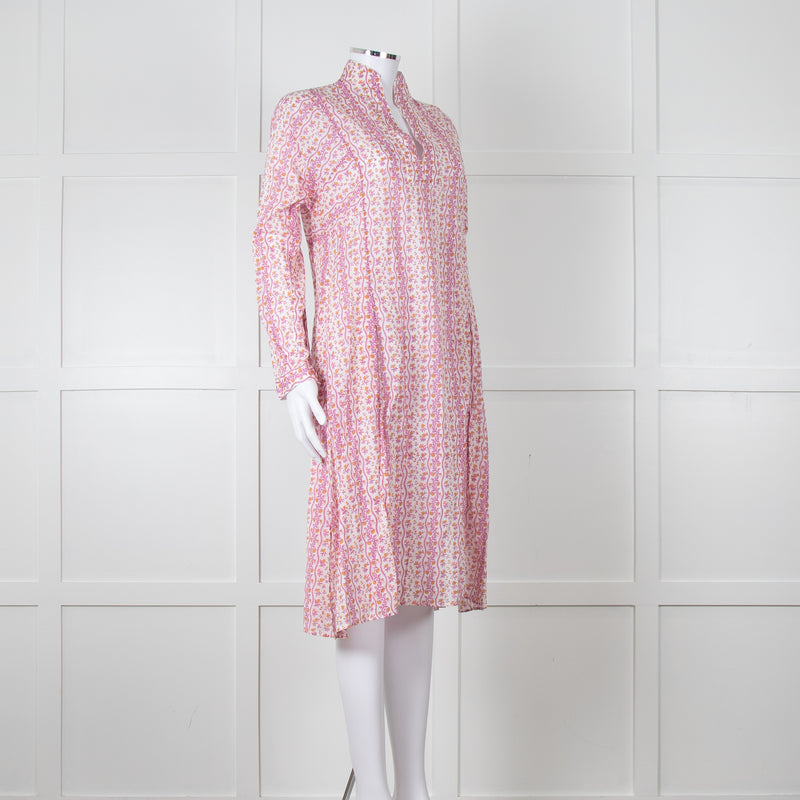 Thierry Colson White Purple Floral Cotton Kaftan Dress