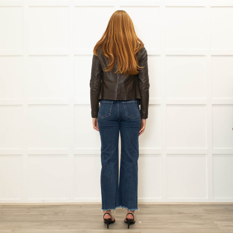 Trilogy Khaki Leather Zip Up Jacket