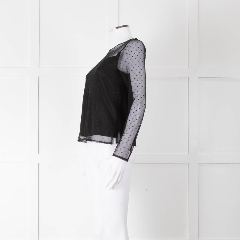 Rag & Bone Black Dot Net Sheer Top With Slip