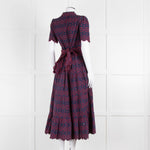 Edit-One Navy Red Embroidered Belted Tiered Maxi Dress