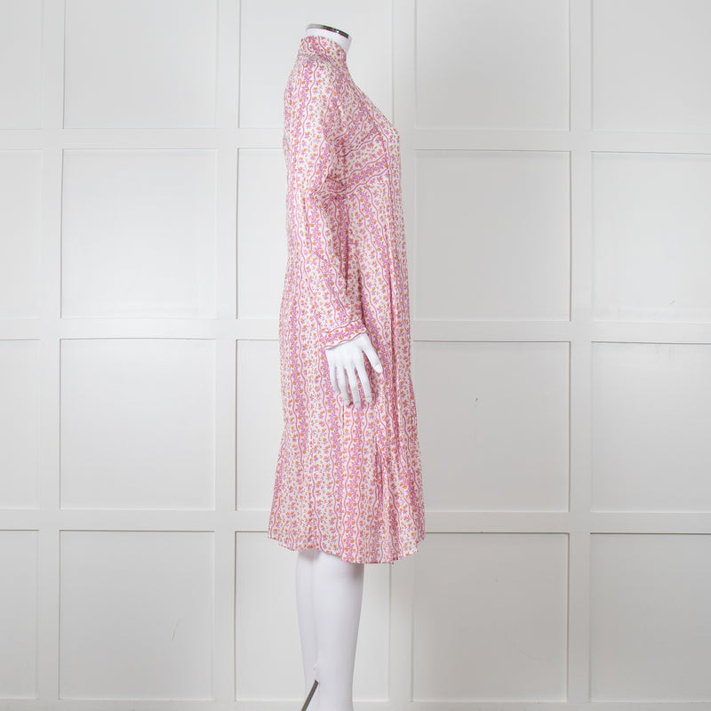 Thierry Colson White Purple Floral Cotton Kaftan Dress