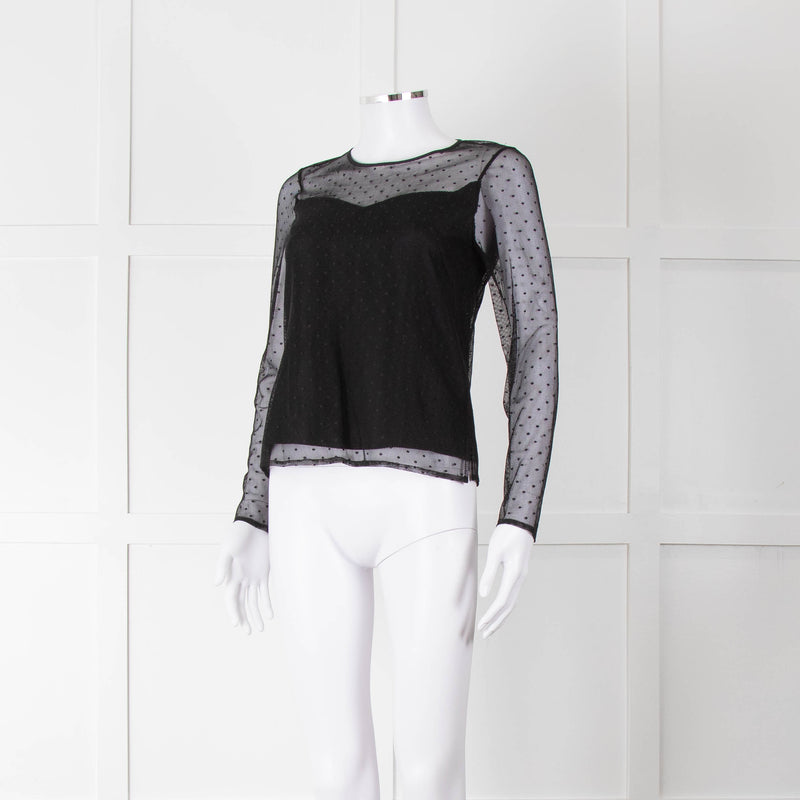 Rag & Bone Black Dot Net Sheer Top With Slip