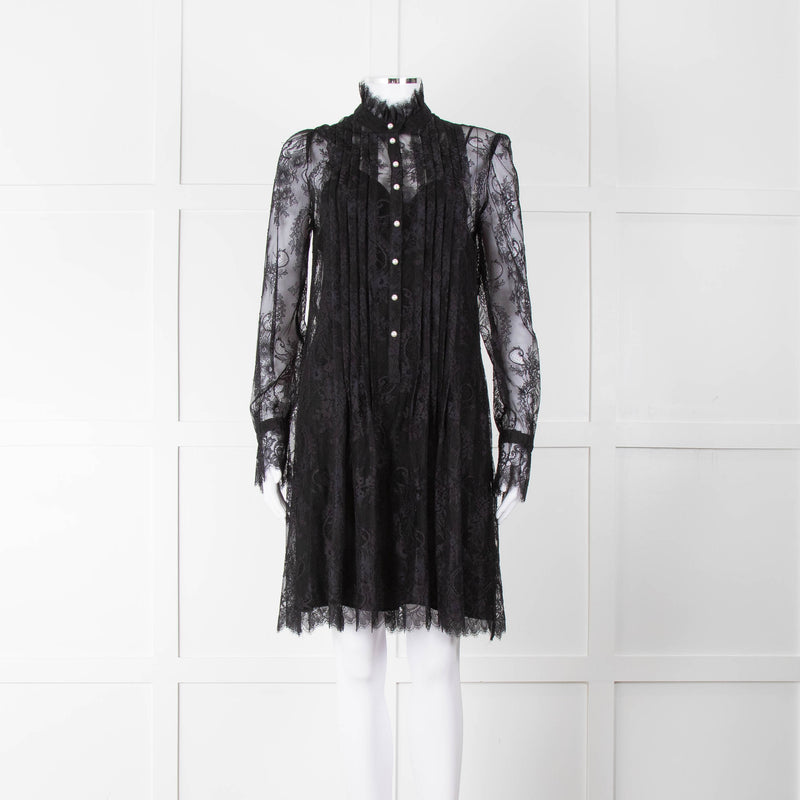 Philosophy Black Lace Pearl Button Long Sleeve Dress With Slip