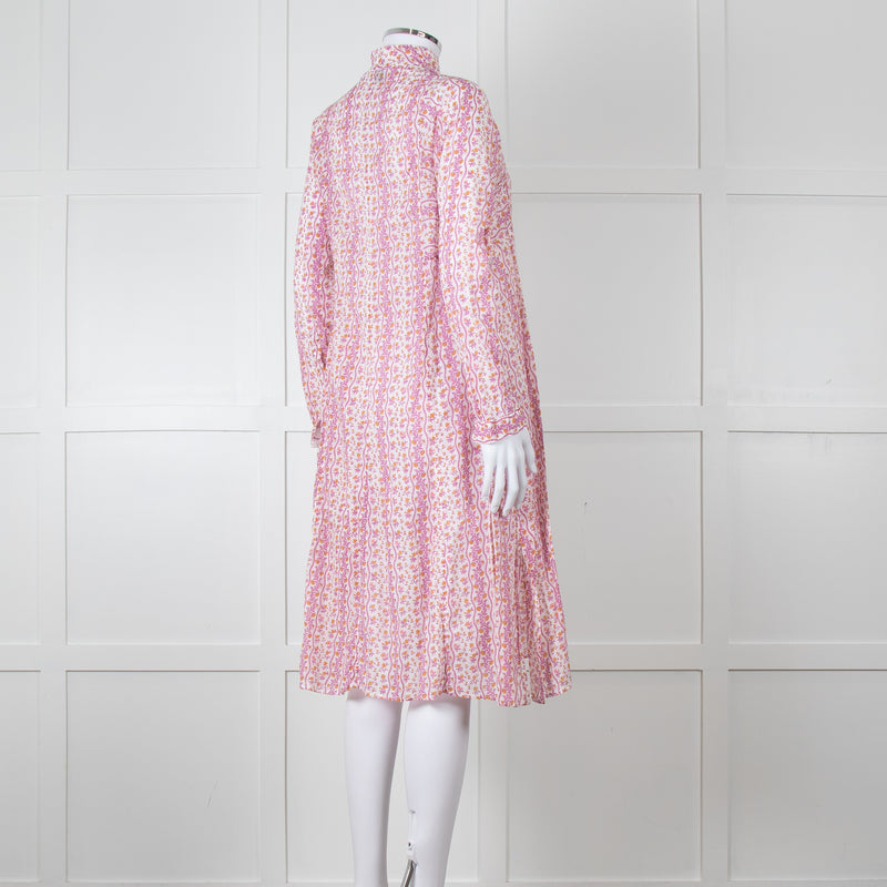 Thierry Colson White Purple Floral Cotton Kaftan Dress