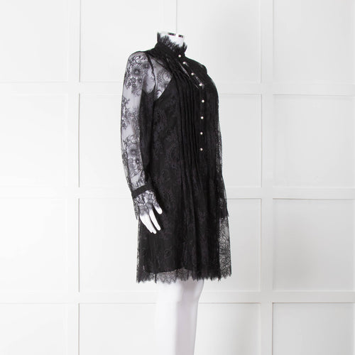Philosophy Black Lace Pearl Button Long Sleeve Dress With Slip