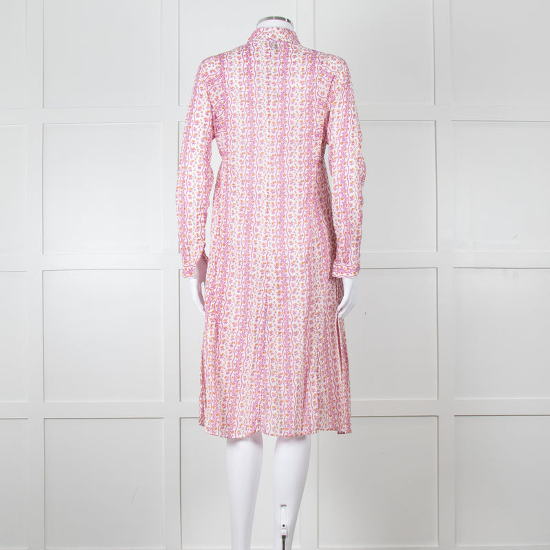Thierry Colson White Purple Floral Cotton Kaftan Dress