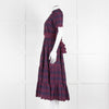 Edit-One Navy Red Embroidered Belted Tiered Maxi Dress