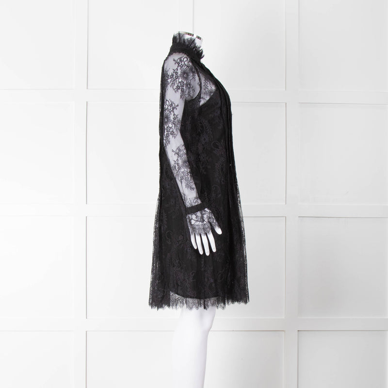 Philosophy Black Lace Pearl Button Long Sleeve Dress With Slip
