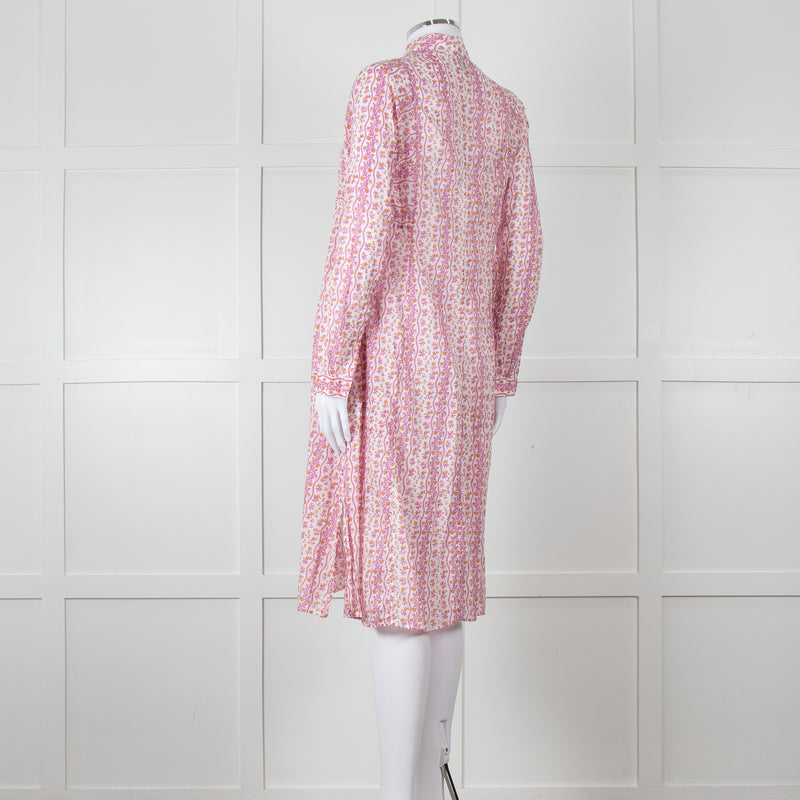 Thierry Colson White Purple Floral Cotton Kaftan Dress