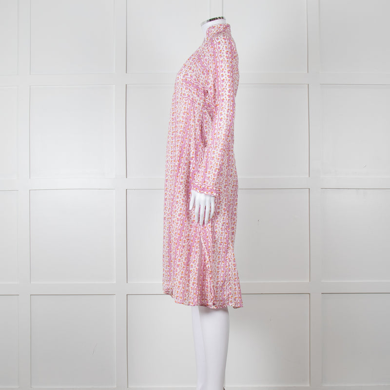 Thierry Colson White Purple Floral Cotton Kaftan Dress