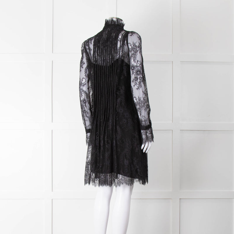 Philosophy Black Lace Pearl Button Long Sleeve Dress With Slip