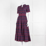 Edit-One Navy Red Embroidered Belted Tiered Maxi Dress