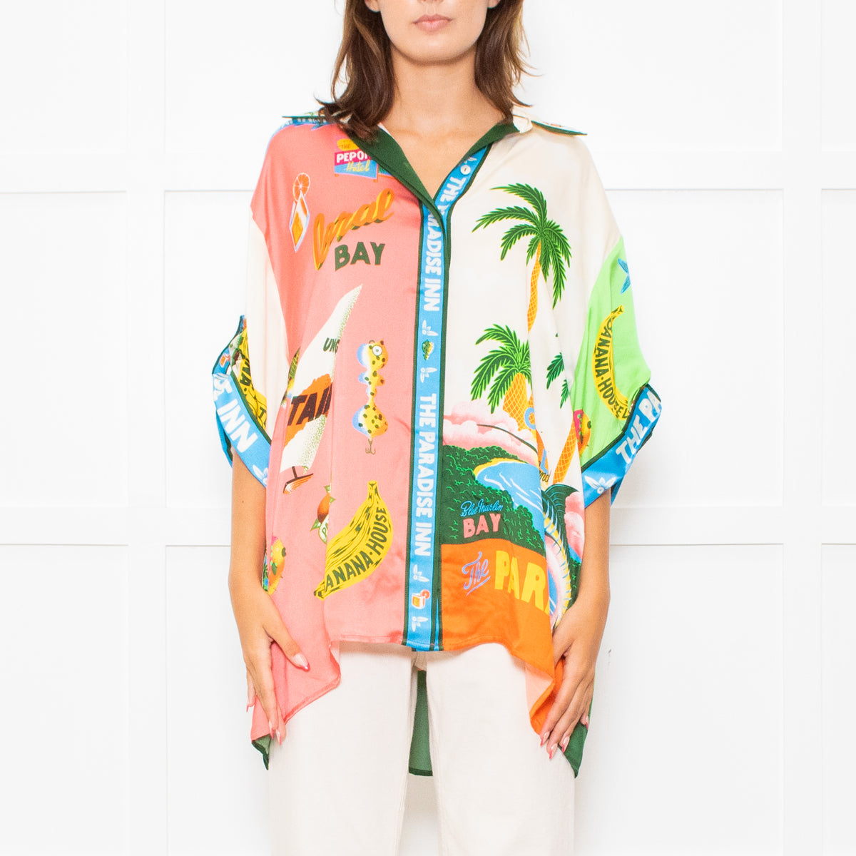 Alemais Multi Paradise Inn Print Silk Shirt