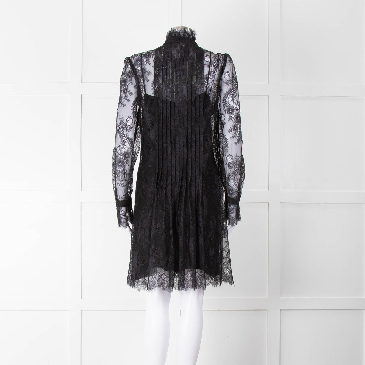 Philosophy Black Lace Pearl Button Long Sleeve Dress With Slip