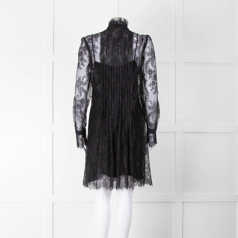 Philosophy Black Lace Pearl Button Long Sleeve Dress With Slip