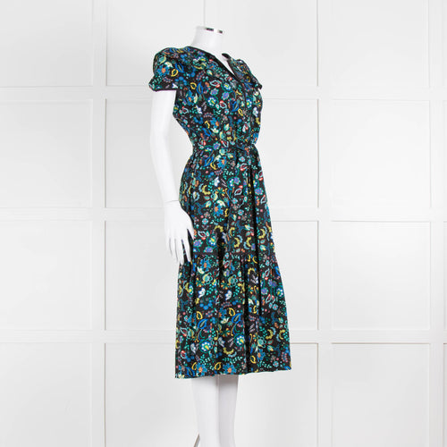 Cefinn Black Multi Colour Floral Cotton Belted Dress