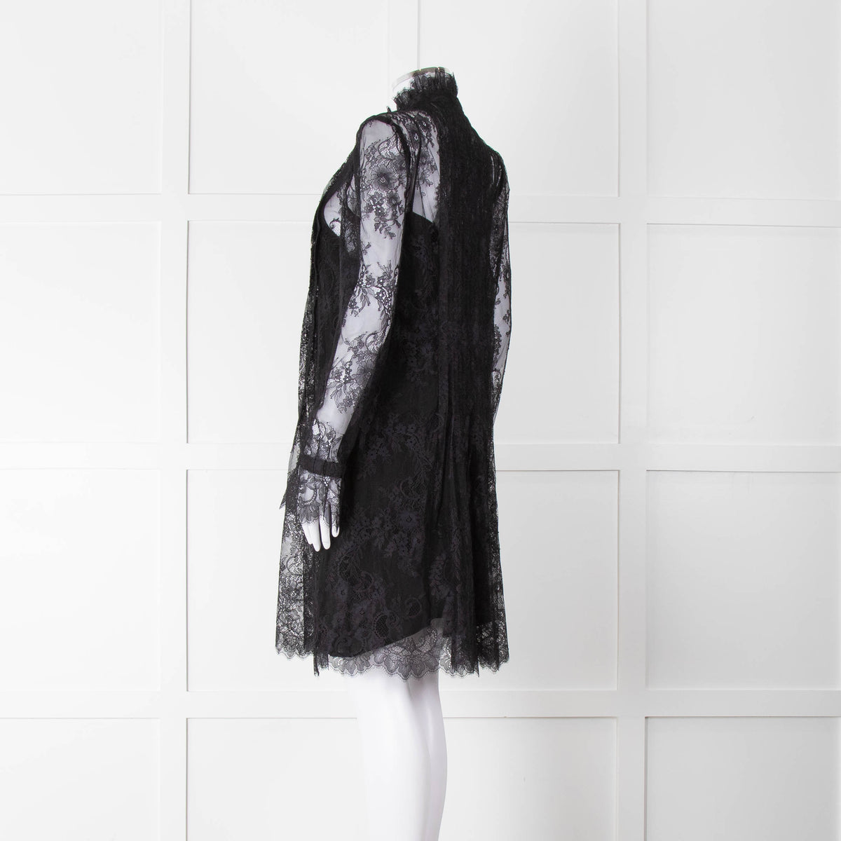 Philosophy Black Lace Pearl Button Long Sleeve Dress With Slip