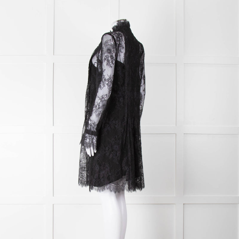 Philosophy Black Lace Pearl Button Long Sleeve Dress With Slip