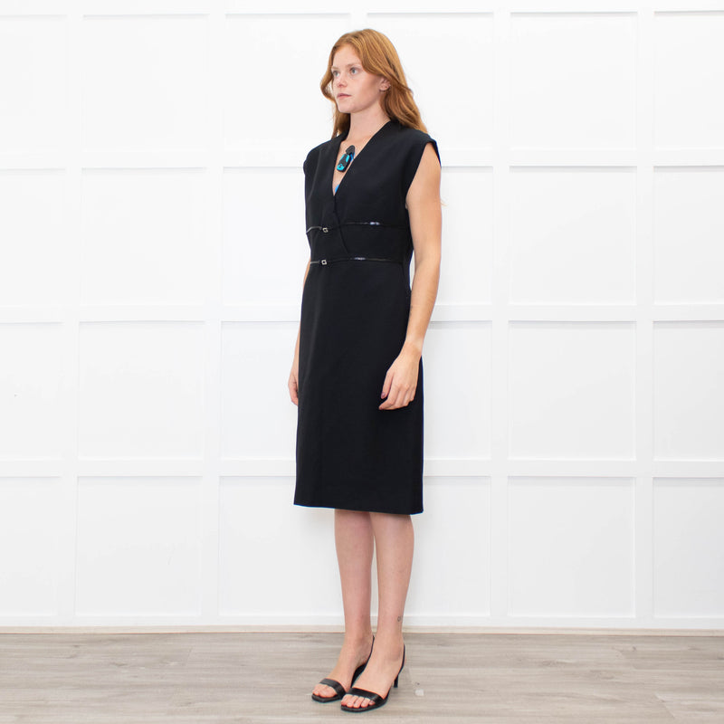 Gucci Black Sleeveless Patent Leather G Trim Dress