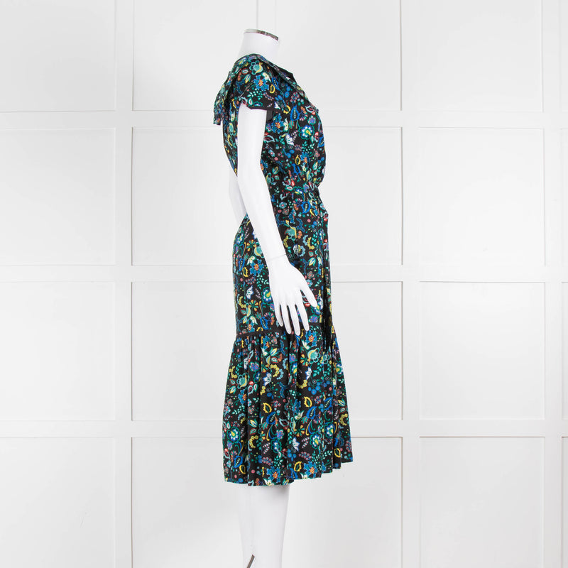 Cefinn Black Multi Colour Floral Cotton Belted Dress